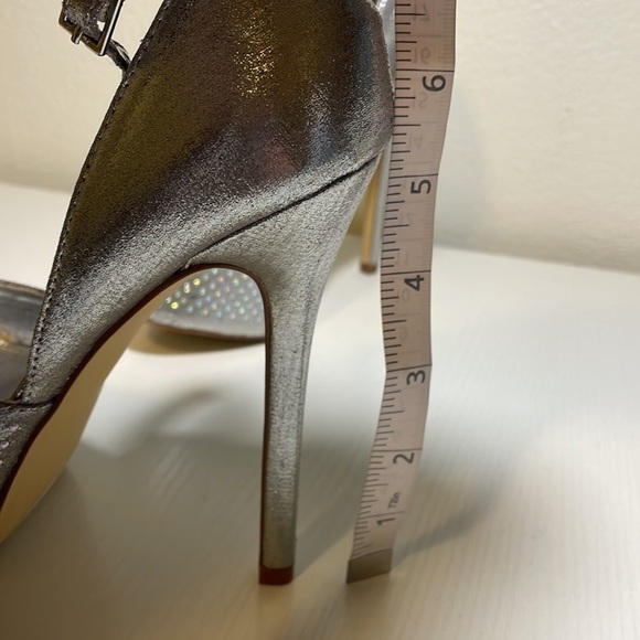 Steve Madden Naomeee Silver Metallic Rhinestone Jeweled Platform Stiletto Heels - Picture 7 of 9